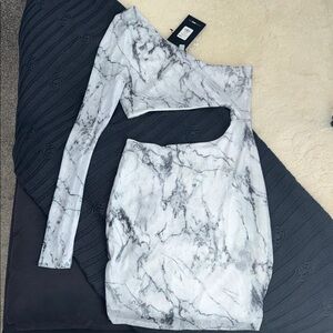 One-Shoulder Marble Print Dress